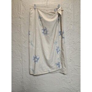 Tommy Bahama Silk Floral Wrap Midi Skirt Blue Flowers 100% Silk Adjustable Large